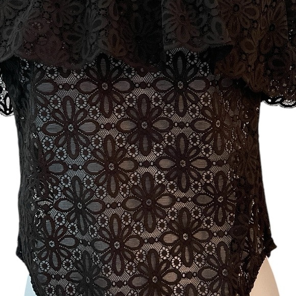 Off-the-shoulder black sexy  sheer lace bodysuit size Medium VICTORIA’S SECRET - Picture 6 of 8
